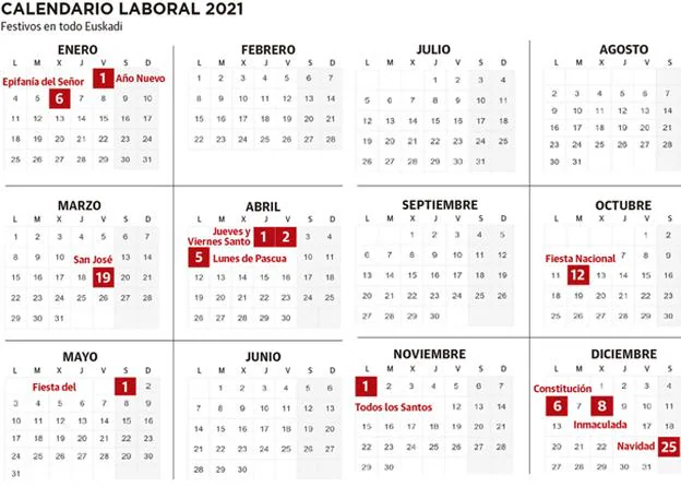 Calendario Laboral De Euskadi 2021 Con Festivos El Diario Vasco 0578